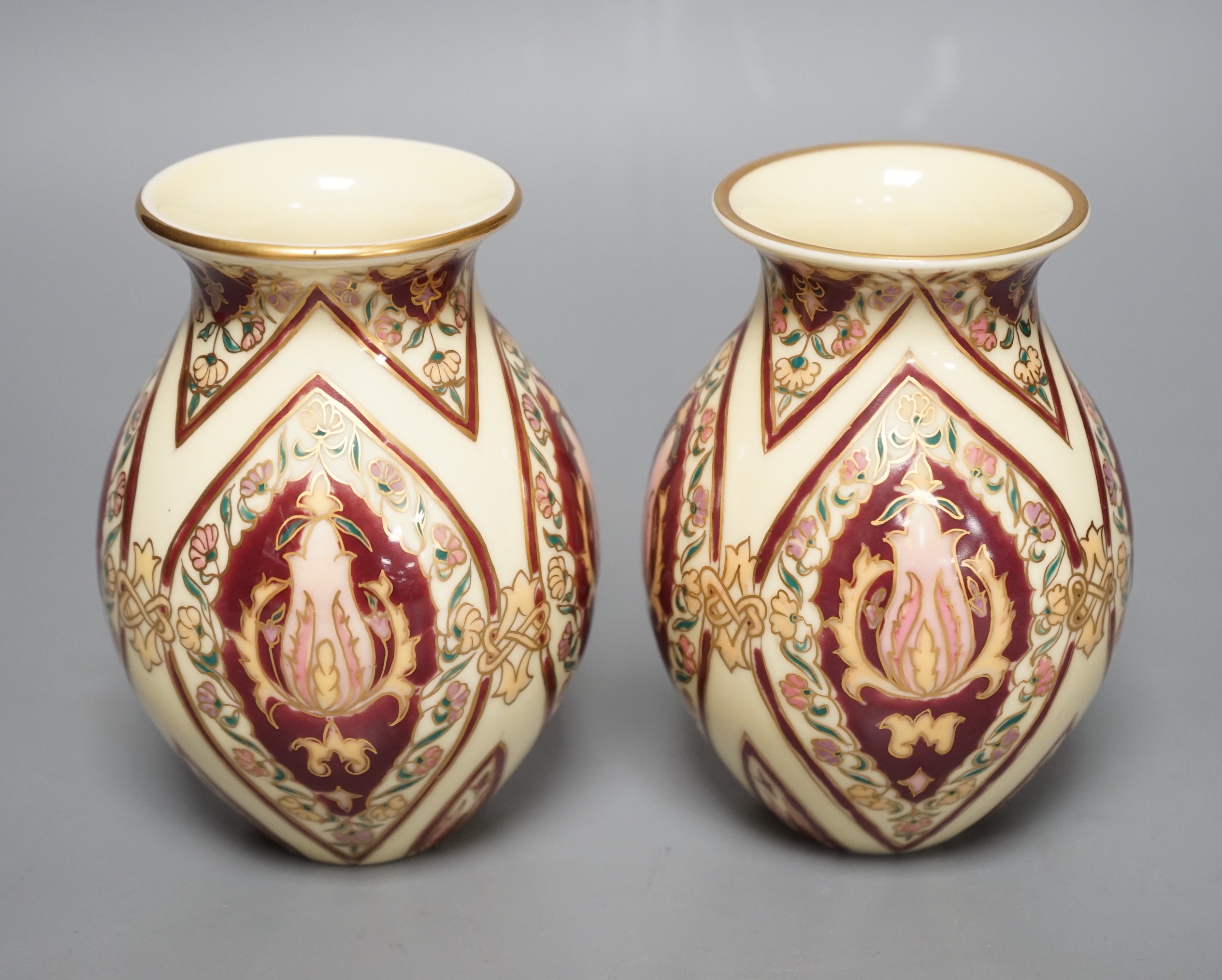 A pair of Zsolnay vases, 13cm